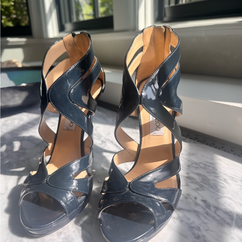 Jimmy Choo Navy patent leather Strappy Heels